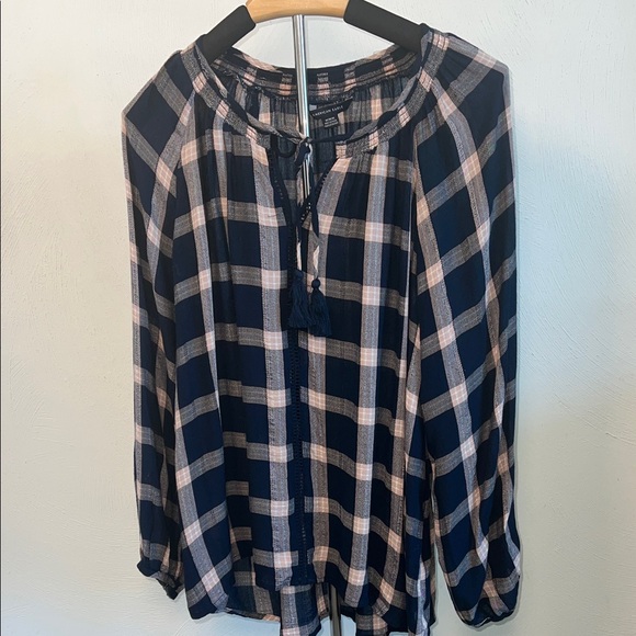 American Eagle Outfitters Tops - American Eagle Outfitters Blue and White Checkered Blouse